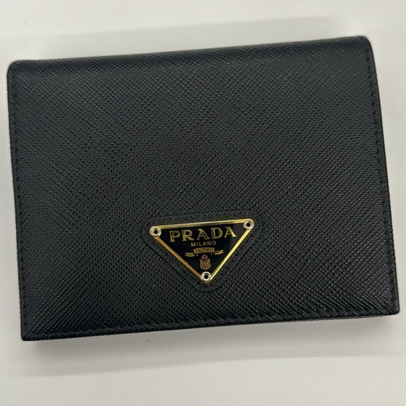 Prada Saffiano Black Leather Bifold Compact Wallet - Picture 1 of 4